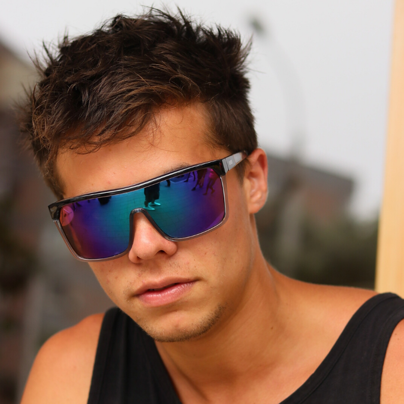 Lentes de sol rectangulares largos morados Purple Wave hombre - Blinders Online Store